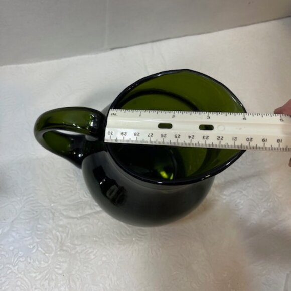 VTG Olive Green Glass Cottage Water Dinner Pitcher Jug 6" Tall/6.75"Wide - Picture 10 of 10